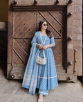 Sky Blue Cotton Ikat Naira Anarkali Suit