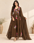 Chocolate Brown Embroidered Mahira Cotton Anarkali Suit