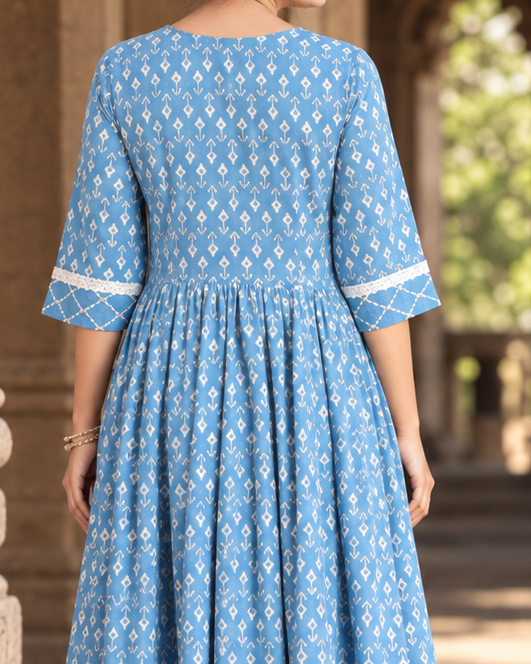 Sky Blue Cotton Ikat Naira Anarkali Suit