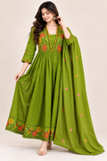 Green Pure Cotton Ayat Floral Embroidered Anarkali