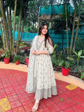 Ivory Embroidered Printed Cotton Sara Anarkali Suit