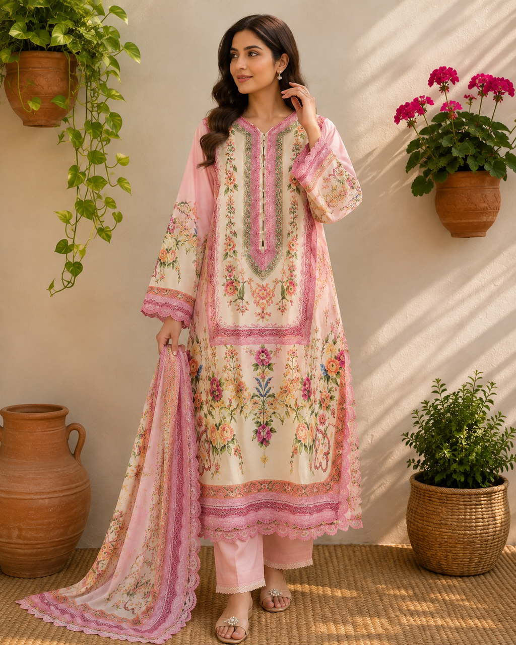 Gul Pink – 3 Piece Printed Suit