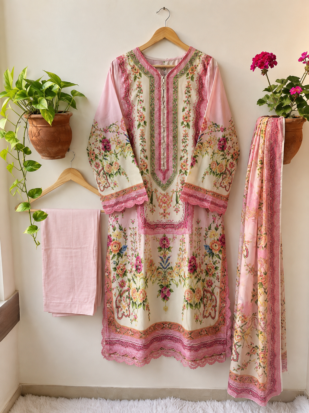 Gul Pink – 3 Piece Printed Suit