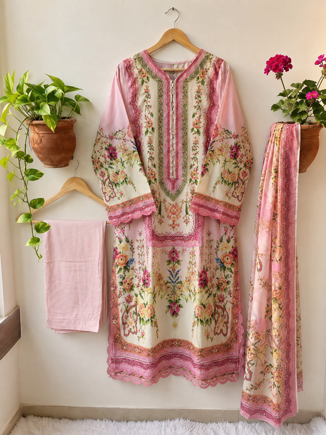 Gul Pink – 3 Piece Printed Suit