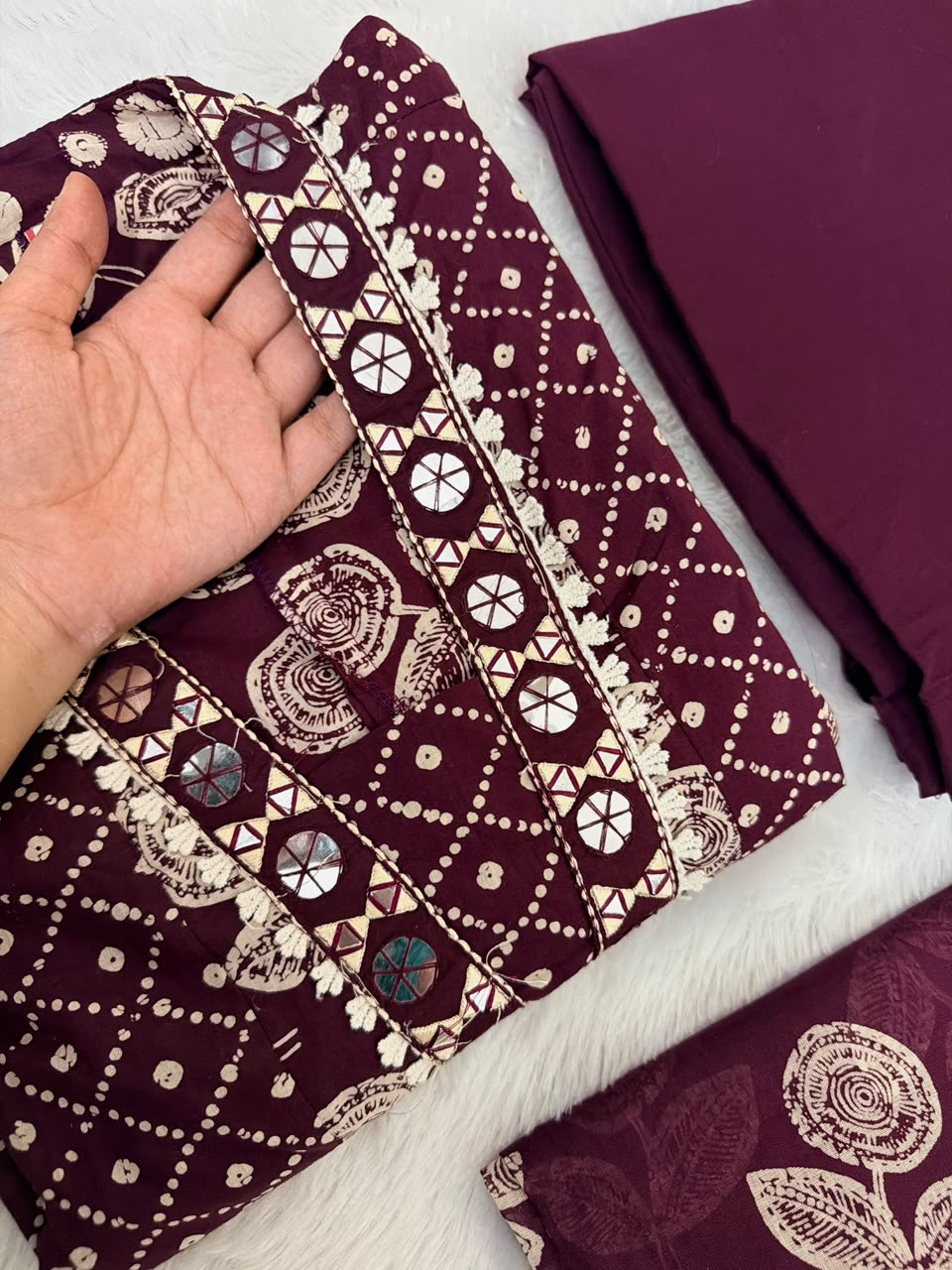 Deep Plum Wine Gulbahar Cotton Bandhani Anarkali Suit