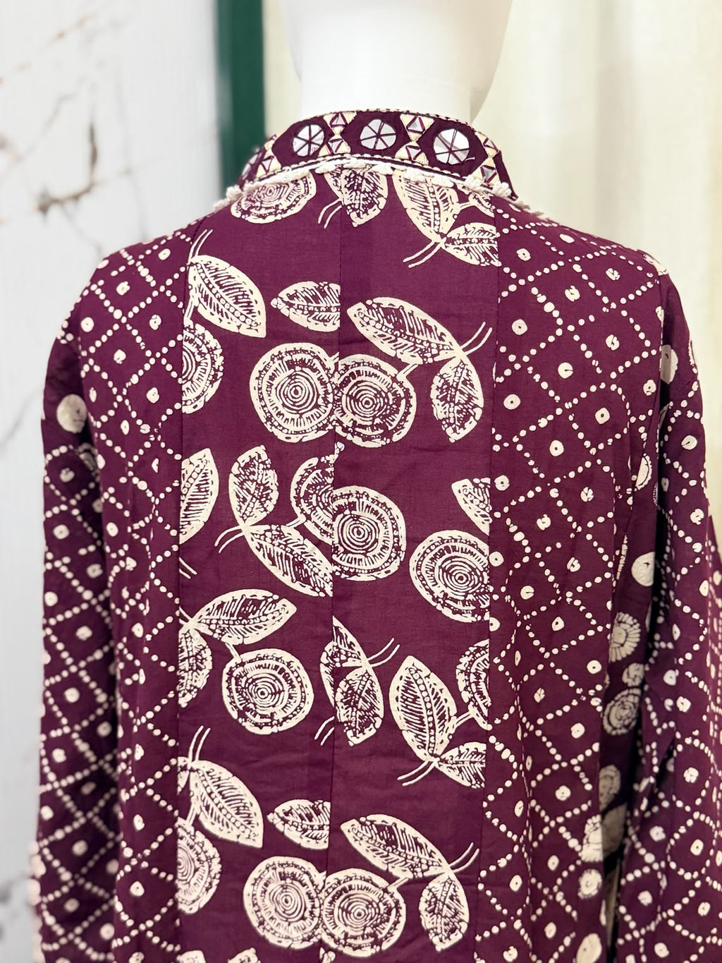 Deep Plum Wine Gulbahar Cotton Bandhani Anarkali Suit