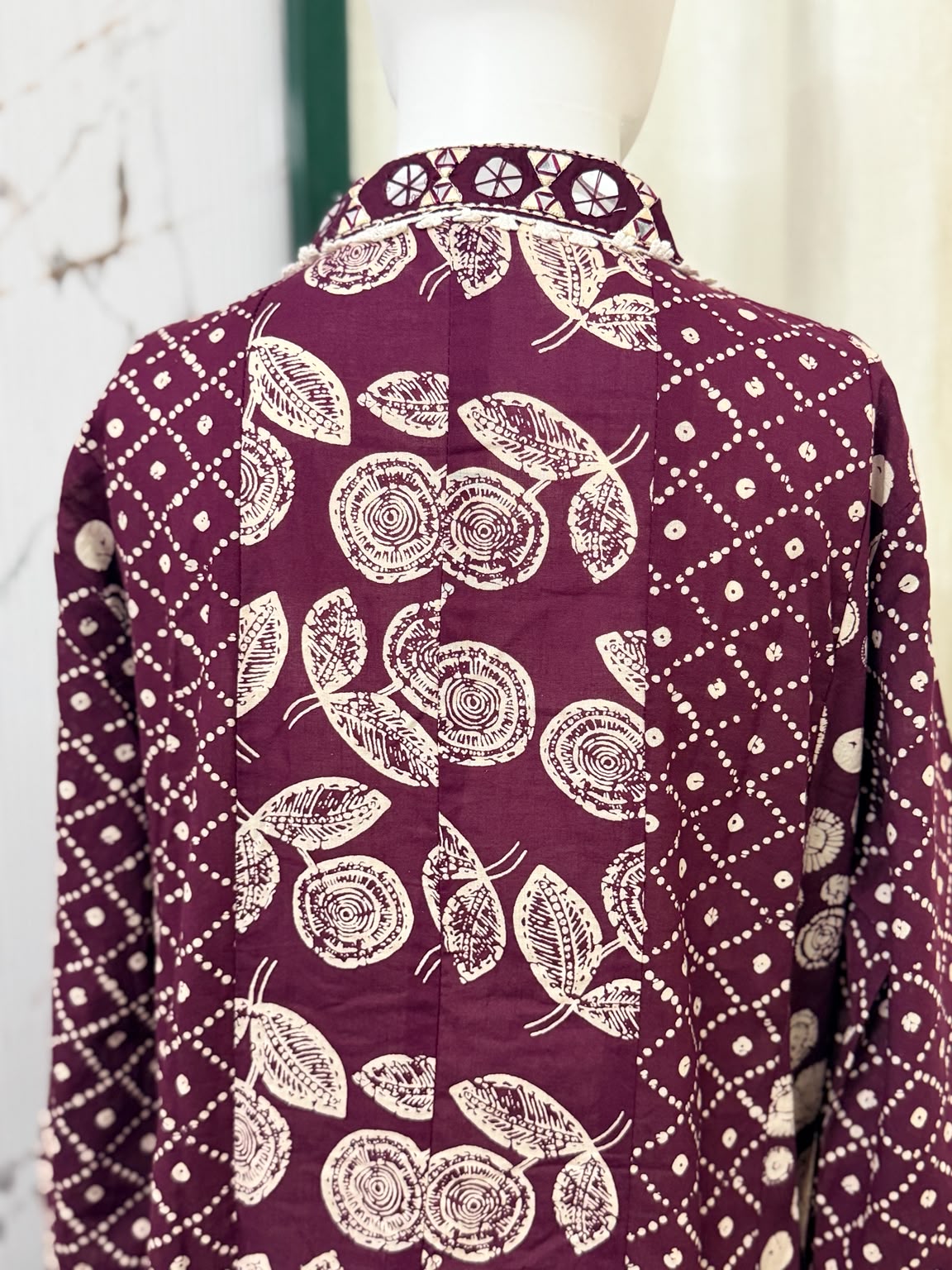 Deep Plum Wine Gulbahar Cotton Bandhani Anarkali Suit