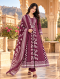 Deep Plum Wine Gulbahar Cotton Bandhani Anarkali Suit
